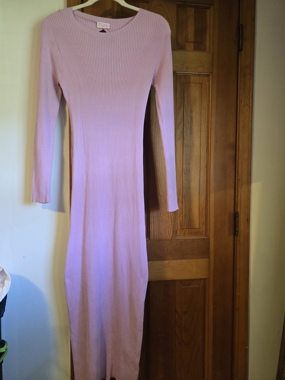 Slim Ribbed Long-Sleeve Midi Dress - Dusty Pink - Picture 5 of 15